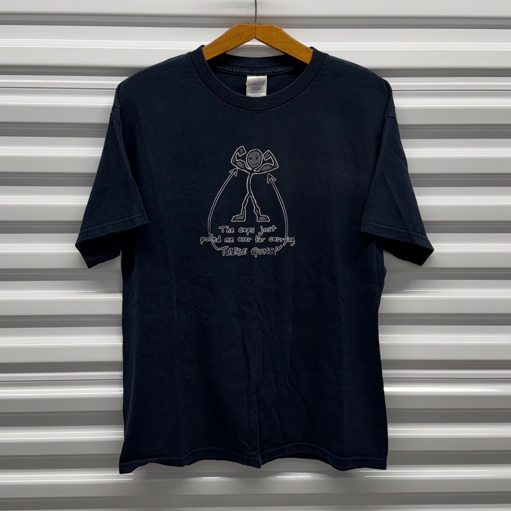Vintage y2k Stick Man Muscles Funny Joke Humor Washed Blue Mens Large Shirt